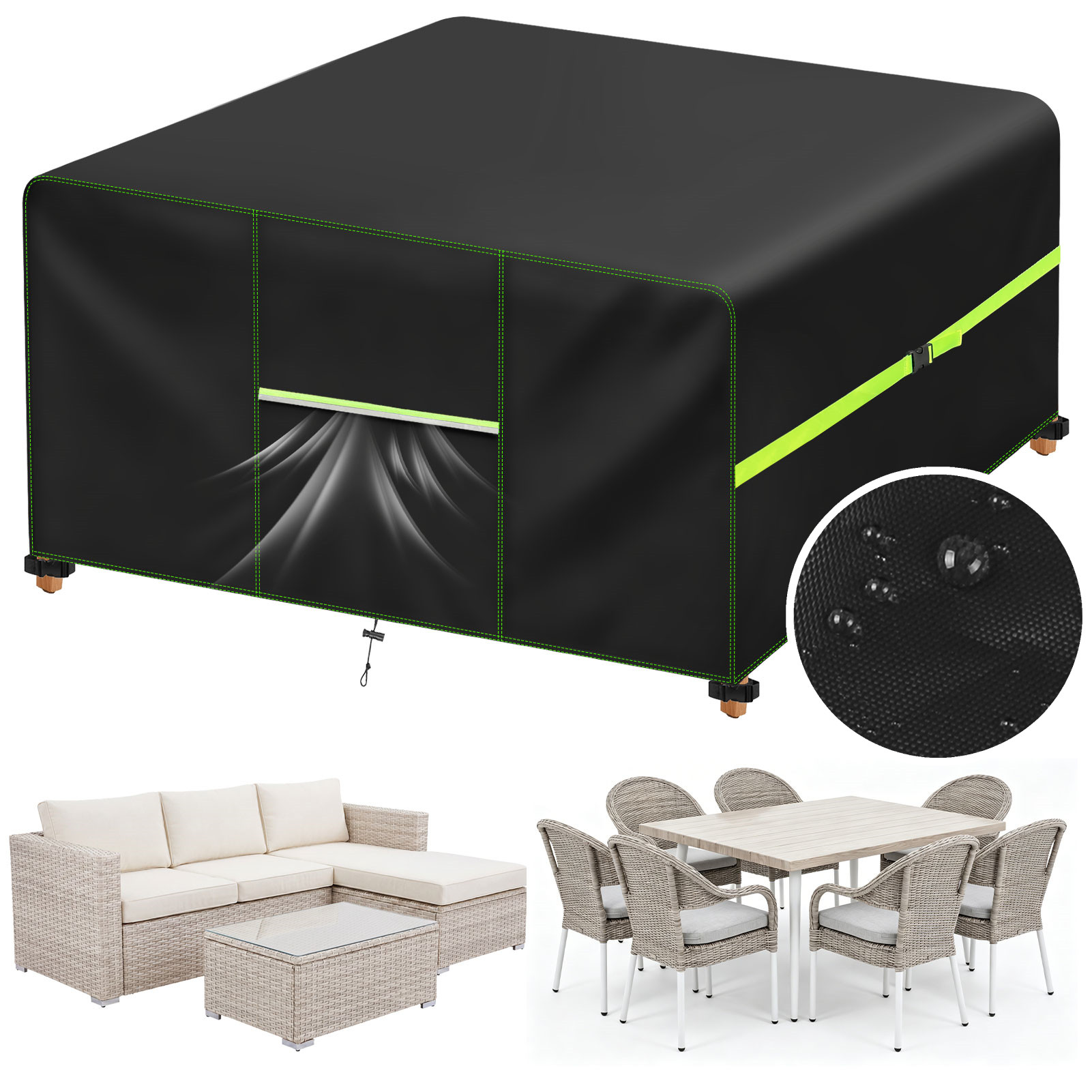 Outdoor Furniture Rattan - ガーデン家具カバー エアベント付き 防水パティオ籐ソファテーブルチェアセットカバー 210D オックスフォード防風 125/180/200/242cm