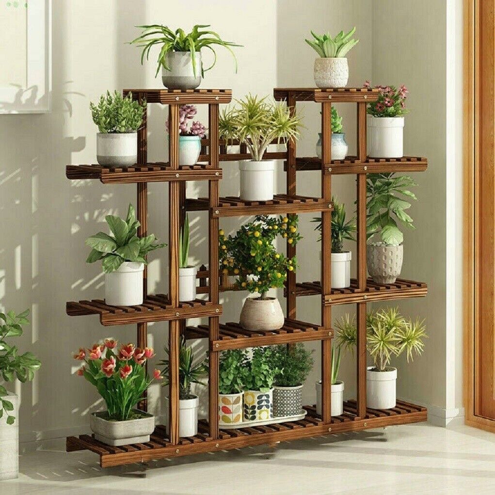 Outdoor Furniture On Sale - 木製植物棚植木鉢スタンド屋内屋外多層植物ディスプレイスタンド