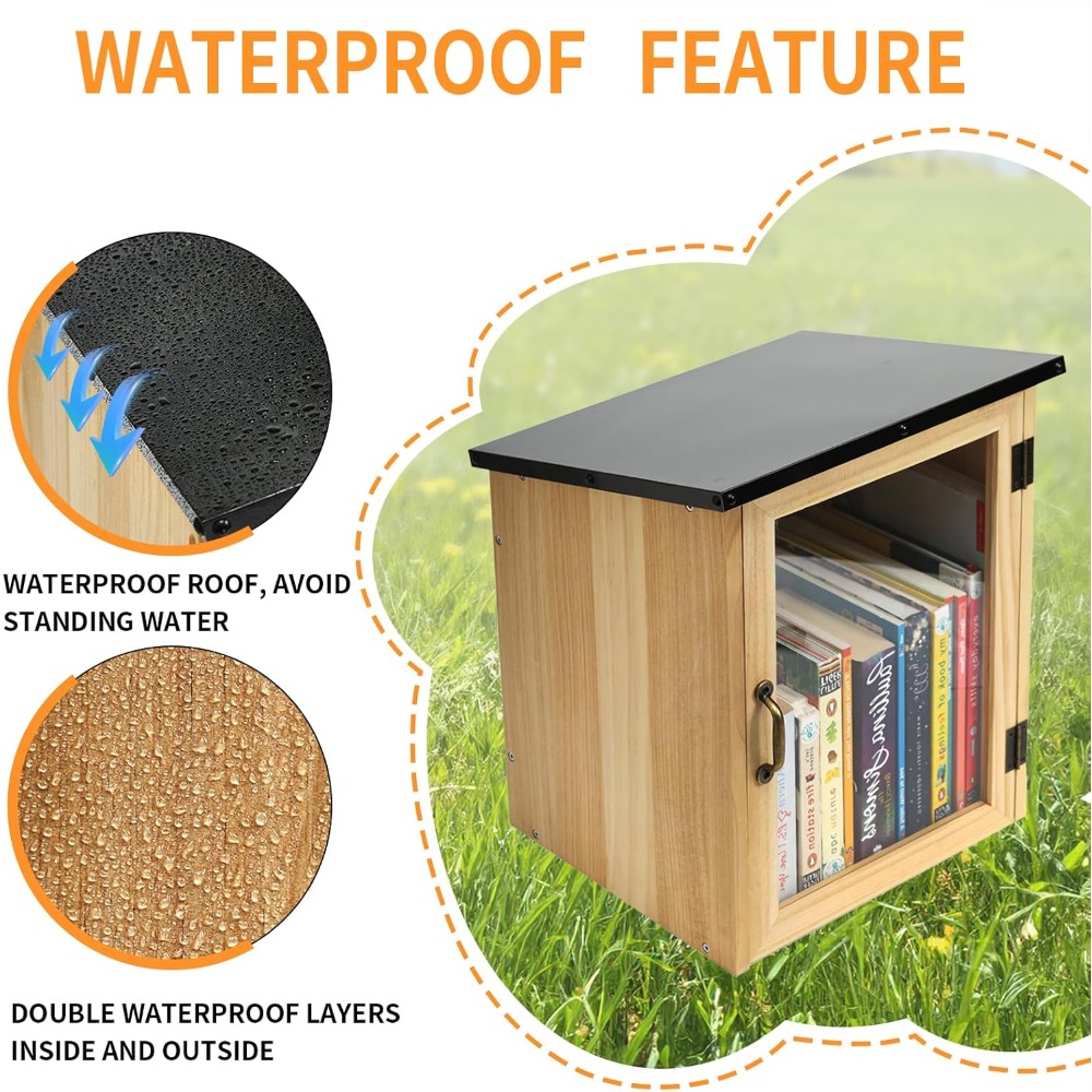 Outdoor Furniture Diy - 米国発送 最新の屋外防水木製ブックシェアリングキャビネット（透明窓付き）DIYコミュニティ、学校、近所コミュニティ向け