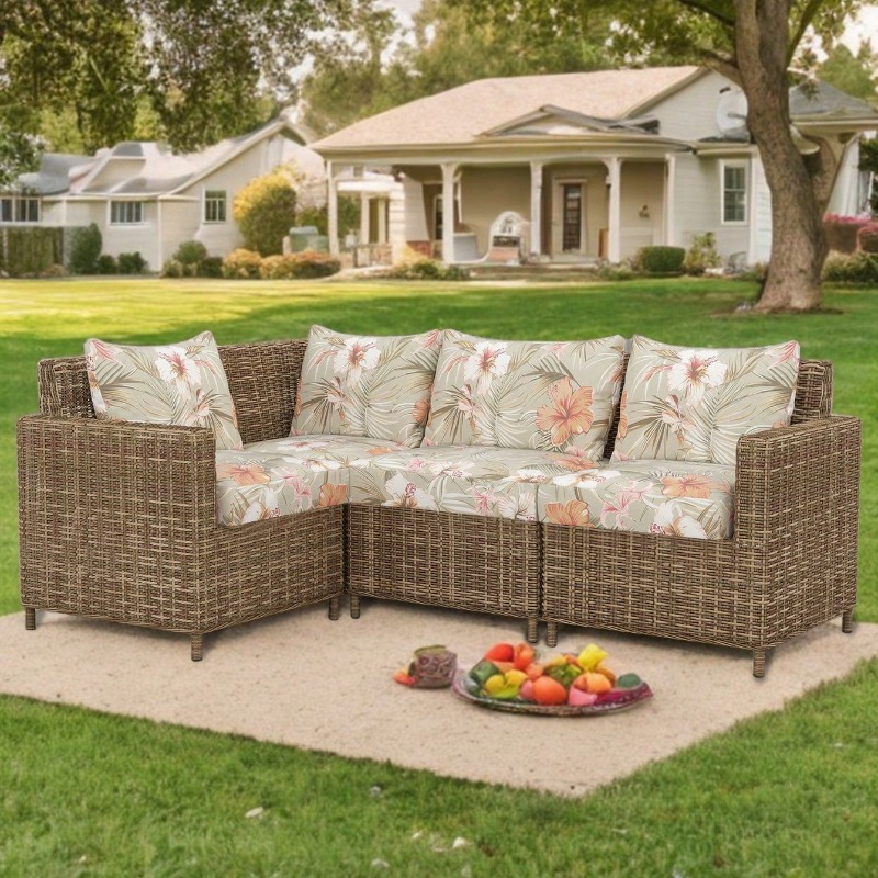 Outdoor Furniture On Sale - ガーデンファニチャークッション用プリントカバー、伸縮性のあるセクショナルソファ用カバー、花柄の屋外ソファシートクッションカバーがセール中