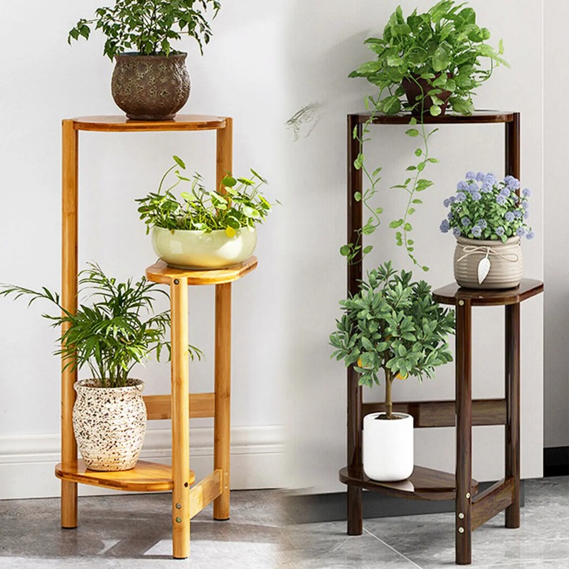 Outdoor Furniture On Sale - 3段竹背の高いコーナープラントラックプランタースタンド植木鉢ホルダー収納ラックバルコニーガーデンパティオ用
