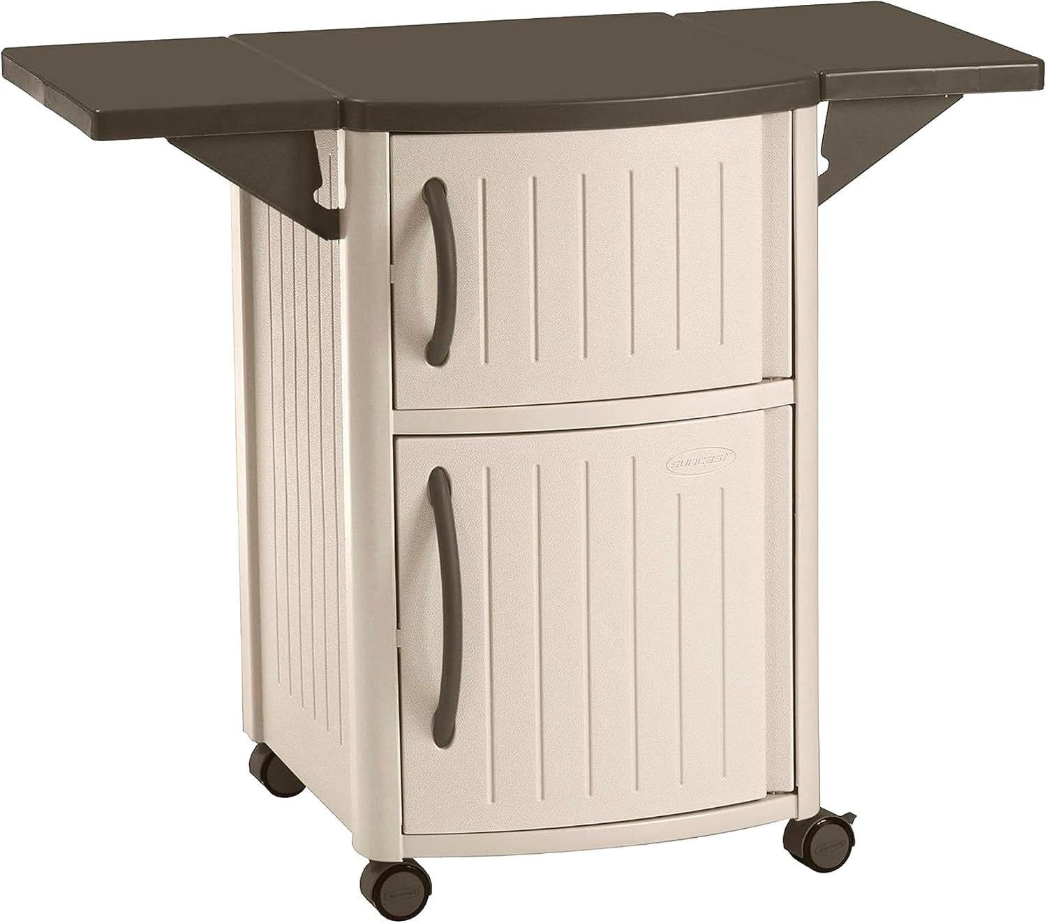 Outdoor Furniture Usa - 屋外グリル用準備台テーブル（収納付き）、裏庭パティオ用BBQ作業台、トープとブラウン仕上げ
