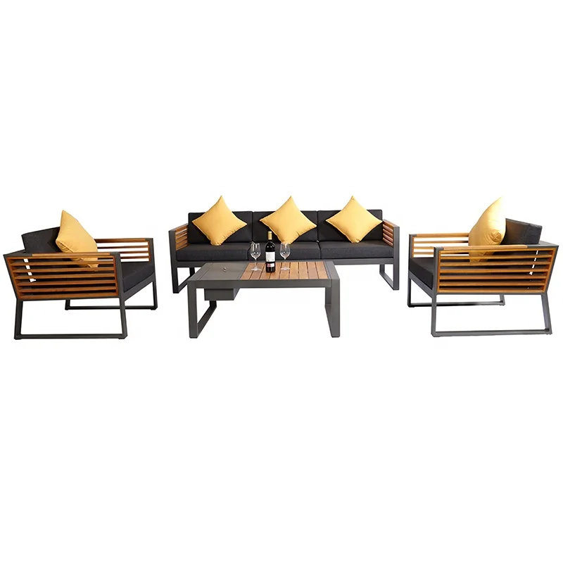 Outdoor Furniture On Sale - # モダンなパティオアルミ製ラブシートカウチ家具屋外ガーデン4ピースチーク材ソファセットセール中 #