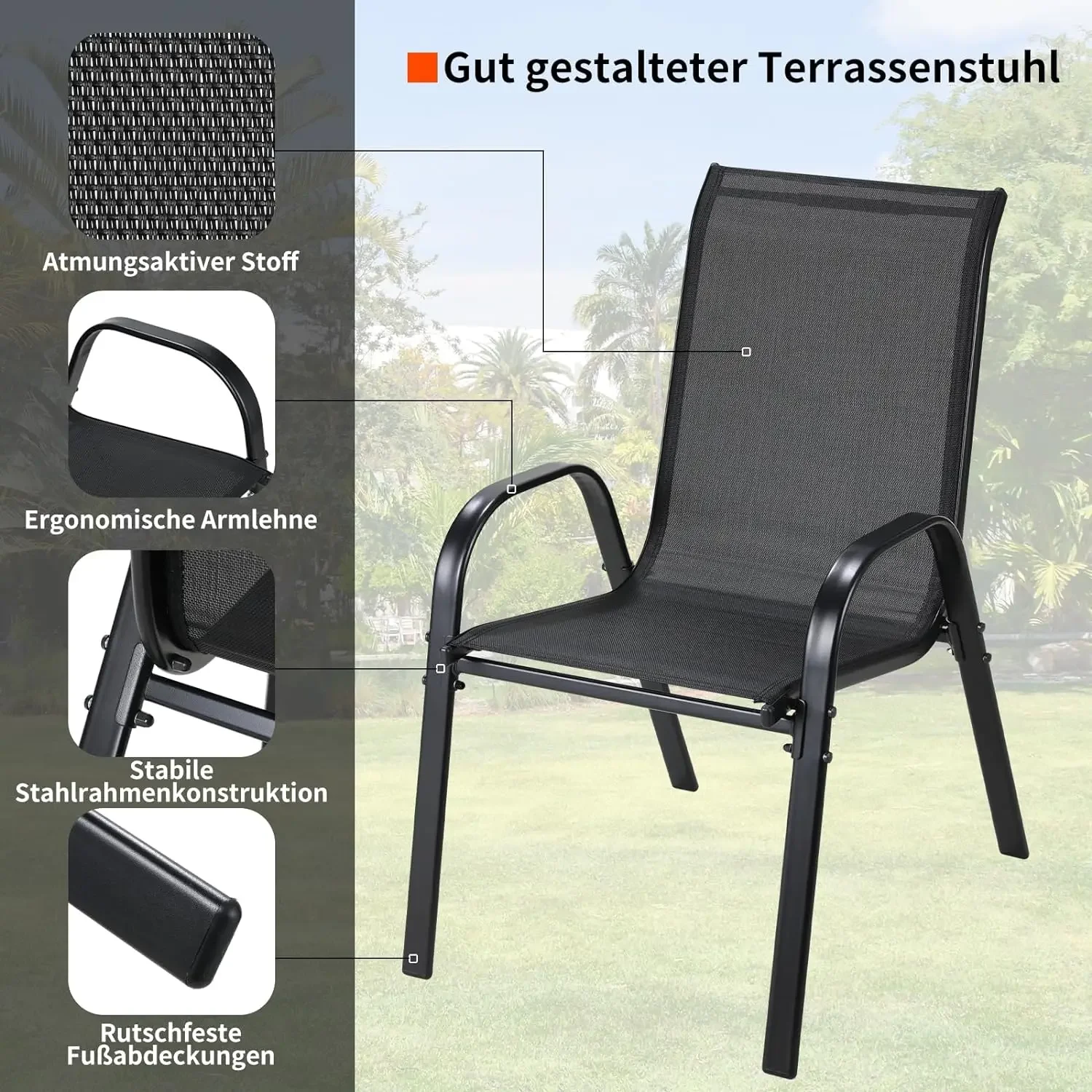 メタルアウトドアチェアセット 積み重ね可能 パティオ テキス - Outdoor Furniture On Sale のレビューと価格