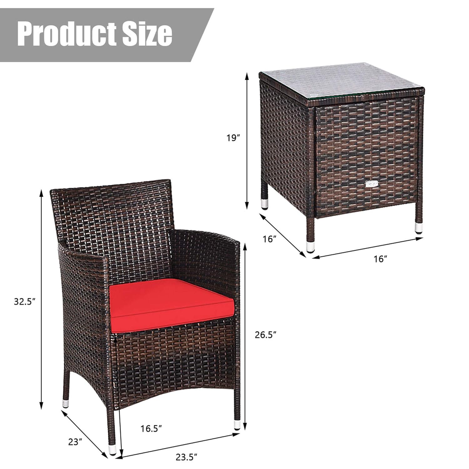 3ピース籐製パティオ家具セット（クッション付き）全天候型ラタ - Outdoor Furniture On Sale のレビューと価格