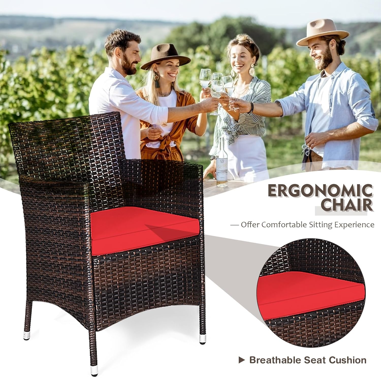 3ピース籐製パティオ家具セット（クッション付き）全天候型ラタ - Outdoor Furniture On Sale のレビューと価格