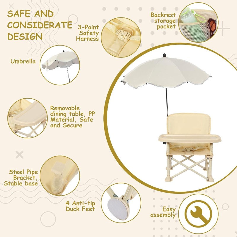 ベビー用屋外ビーチチェア、傘付き背もたれポケット、シートベル - Outdoor Furniture Usa のレビューと価格