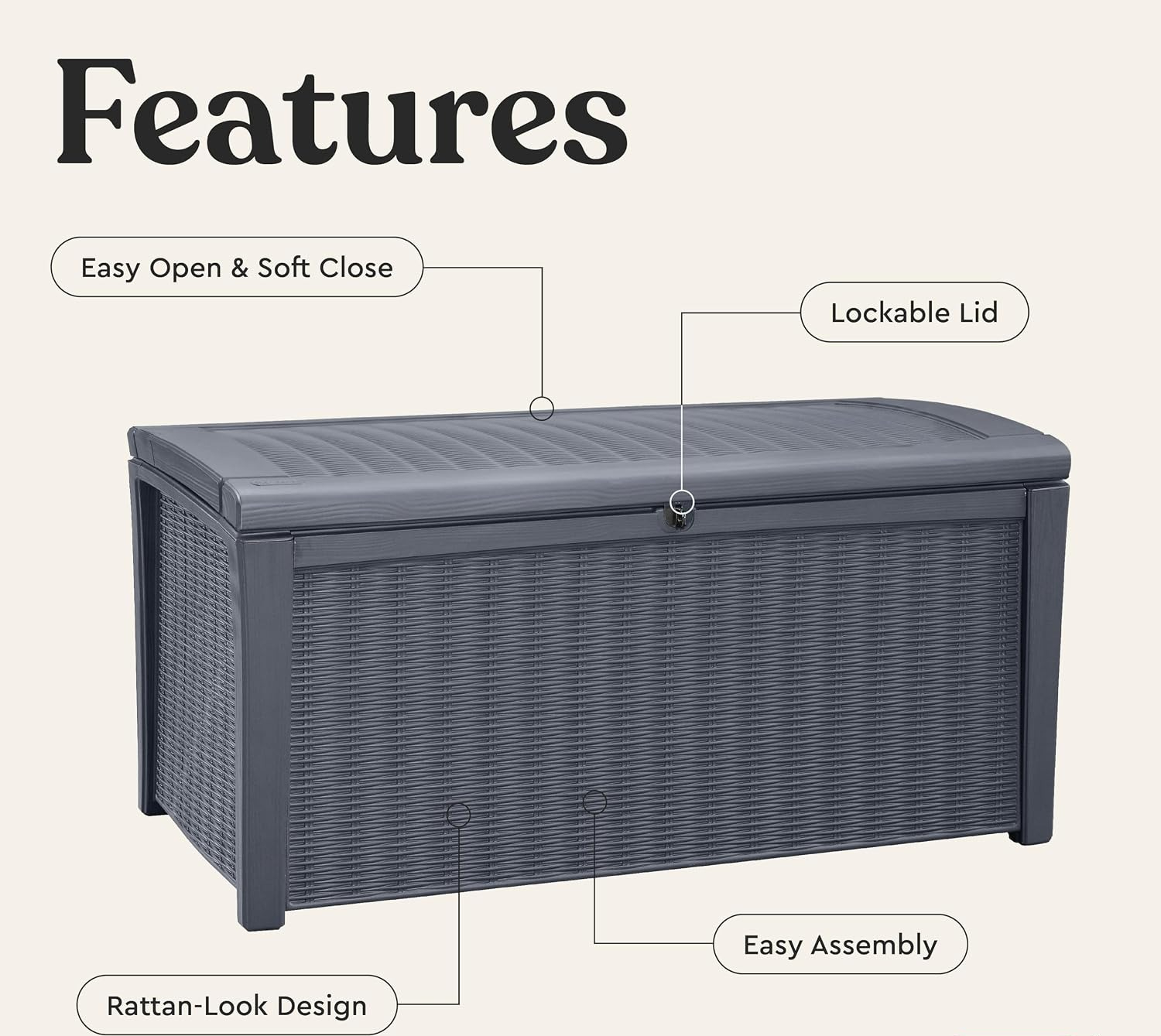 110ガロン屋外収納デッキボックス、ロック付き防水樹脂製コン - Outdoor Furniture Rattan のレビューと価格