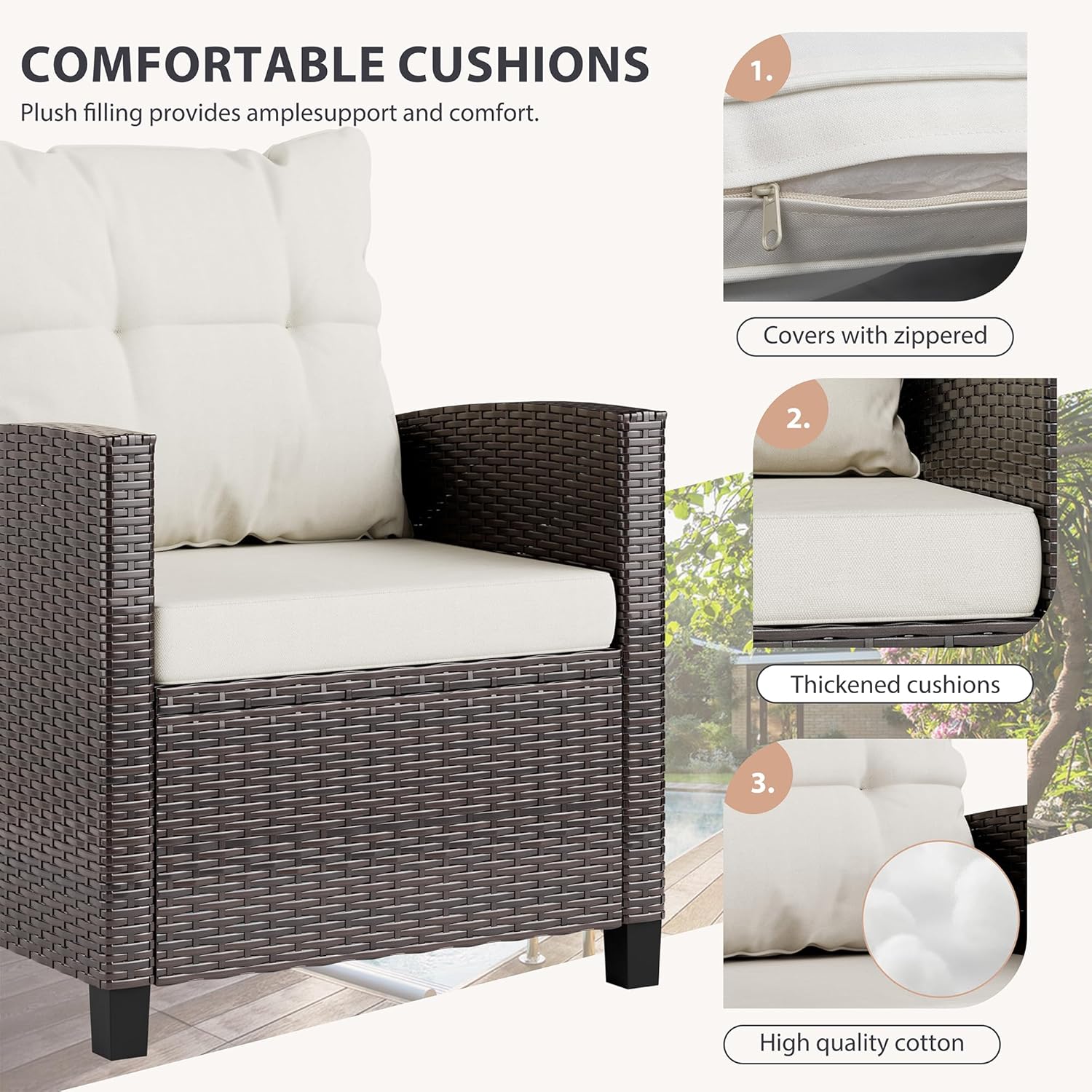 ベージュのコンパクトな3ピース籐製ウィッカーフロントポーチビ - Outdoor Furniture Rattan のレビューと価格
