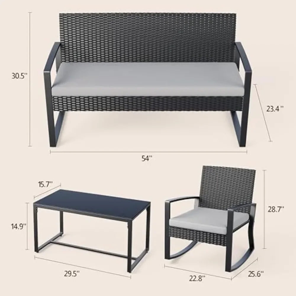 4ピース屋外パティオ家具セット、ガラス製コーヒーテーブル付き - Outdoor Furniture On Sale のレビューと価格