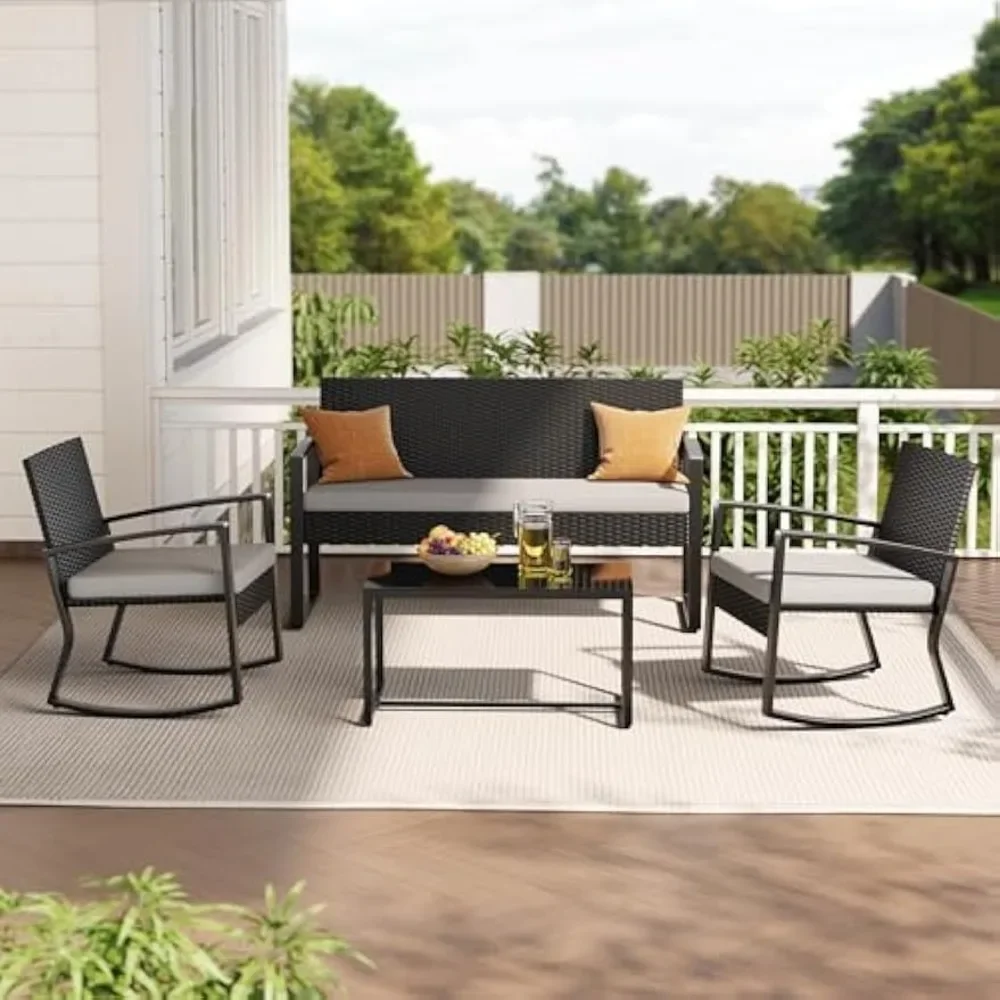 4ピース屋外パティオ家具セット、ガラス製コーヒーテーブル付き - Outdoor Furniture On Sale のレビューと価格