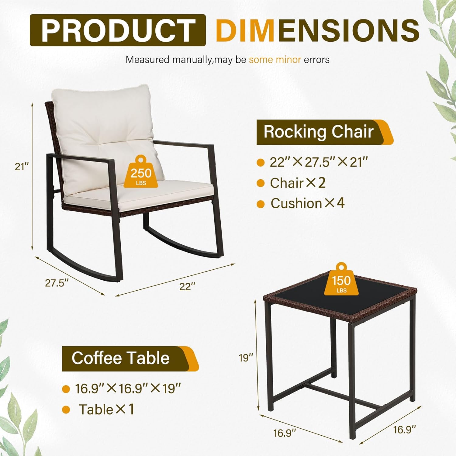 3ピースパティオビストロセット屋外ロッキングチェアセットブラ - Outdoor Furniture On Sale のレビューと価格