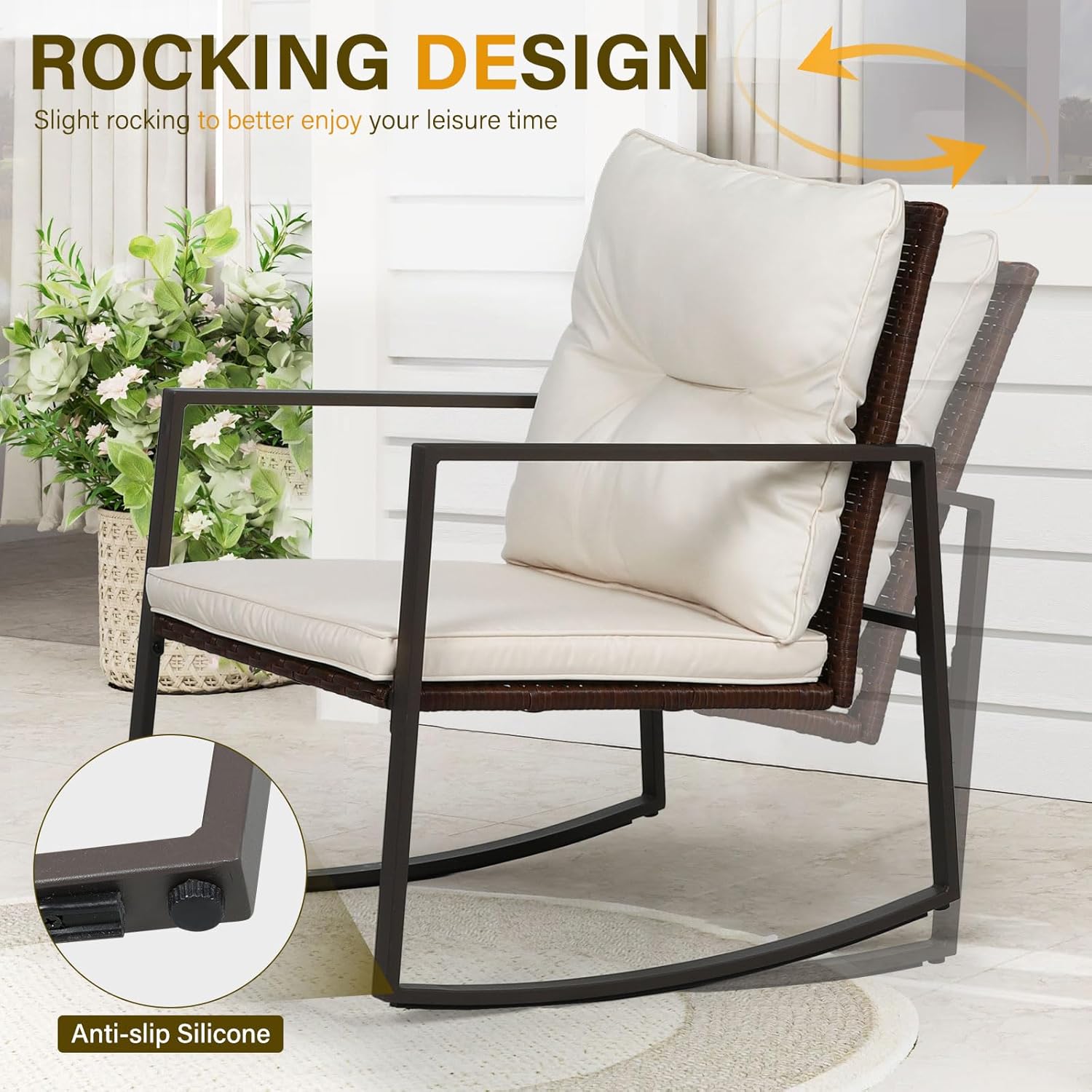 3ピースパティオビストロセット屋外ロッキングチェアセットブラ - Outdoor Furniture On Sale のレビューと価格