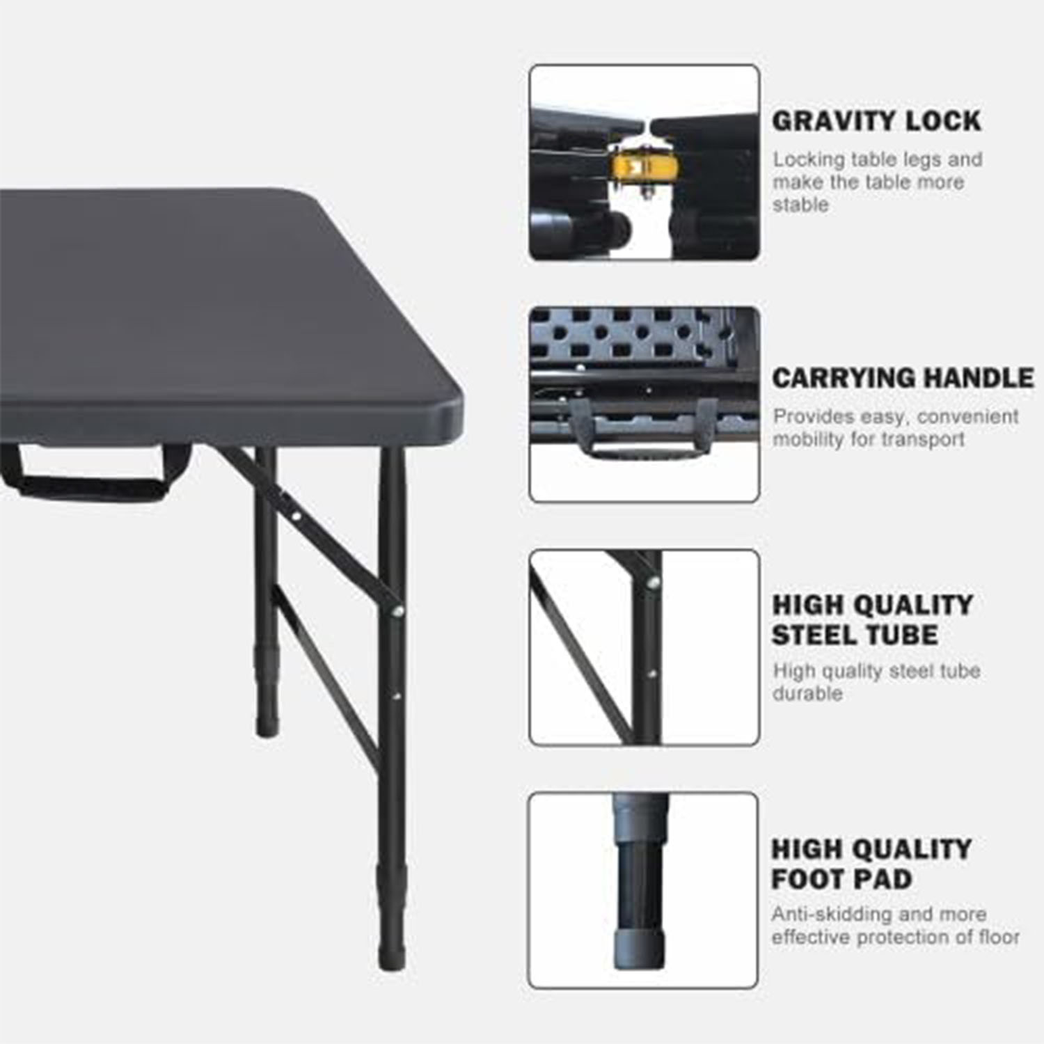 折りたたみ式テーブル 4フィート 高さ調節可能 ヘビーデュー - Outdoor Furniture Usa のレビューと価格
