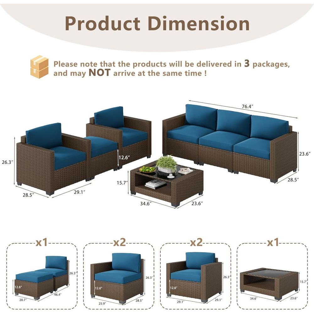 7点セットの屋外パティオ家具：ラタンチェア、ガラステーブル、 - Outdoor Furniture Rattan のレビューと価格
