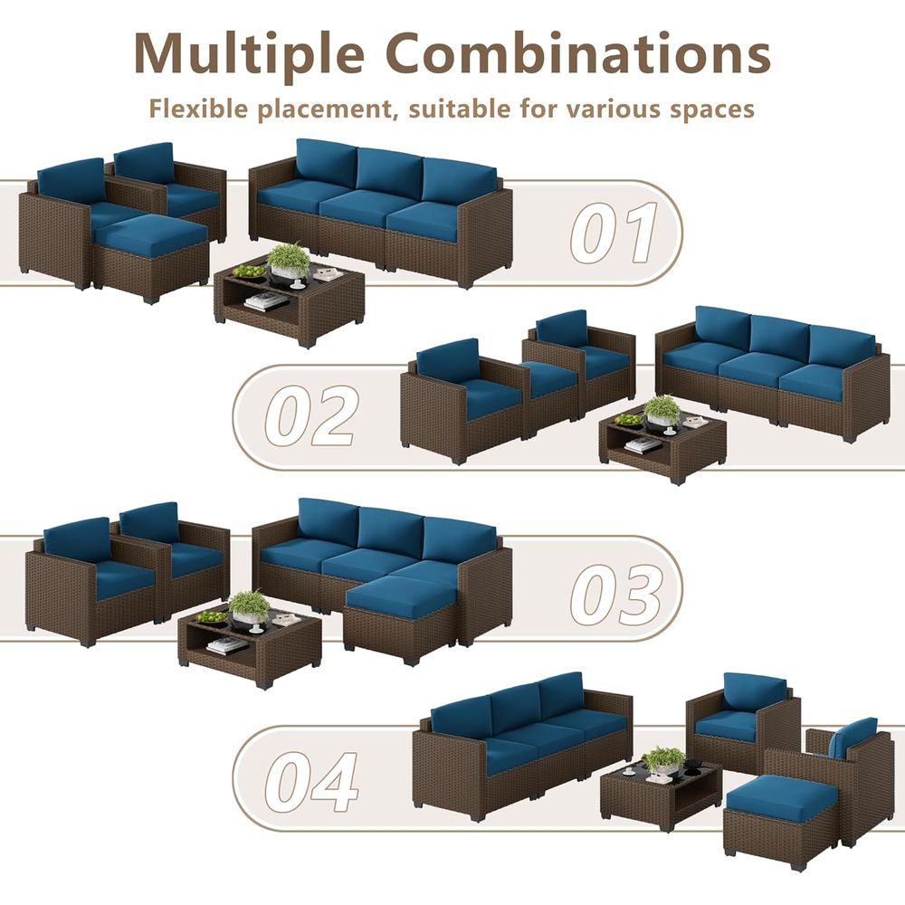 7点セットの屋外パティオ家具：ラタンチェア、ガラステーブル、 - Outdoor Furniture Rattan のレビューと価格