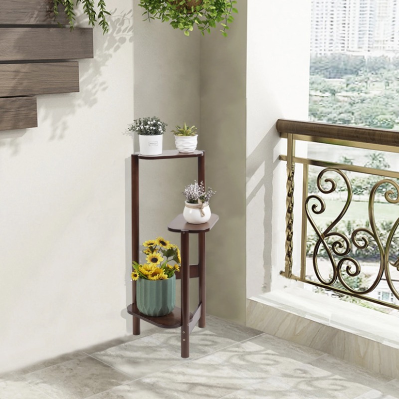 3段竹背の高いコーナープラントラックプランタースタンド植木鉢 - Outdoor Furniture On Sale のレビューと価格