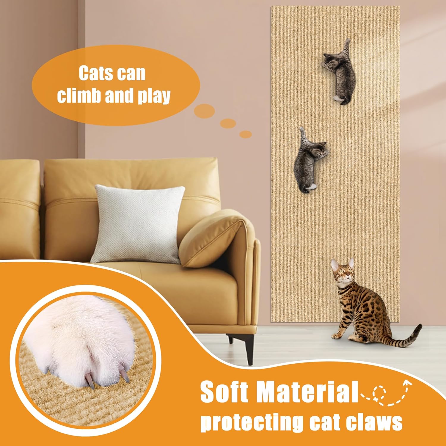 トリミング可能な粘着式猫用爪とぎカーペットDIYクライミング - Outdoor Furniture Leg Protectors のレビューと価格
