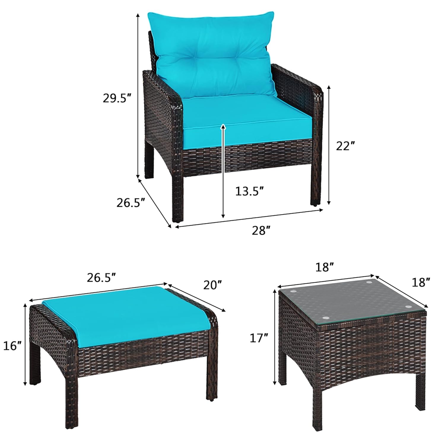 5ピースラタンパティオセットクッション、ガラステーブル、オッ - Outdoor Furniture On Sale のレビューと価格