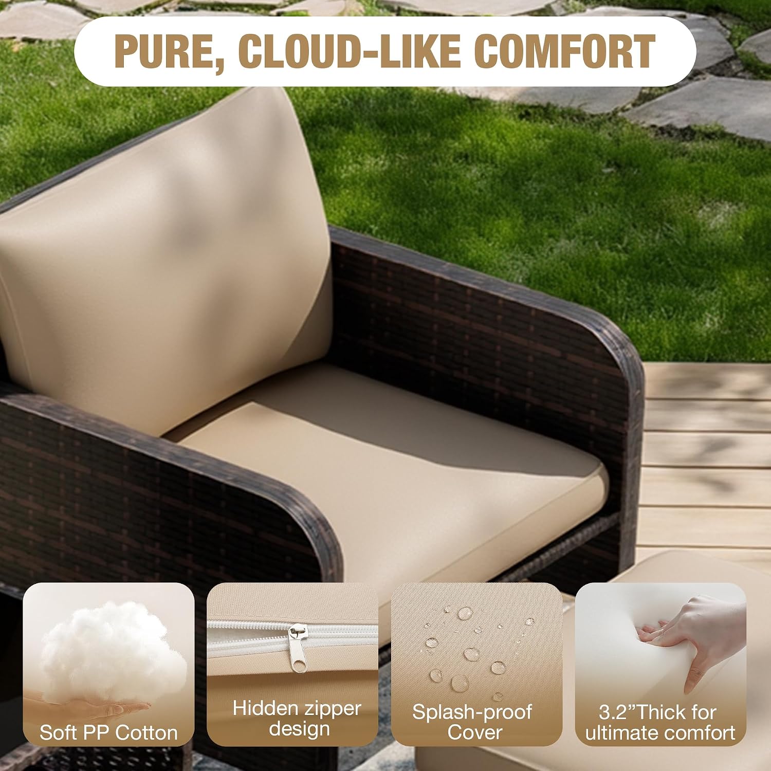 パティオ5点会話用家具セット、厚いソフトクッション付き屋外用 - Outdoor Furniture Diy のレビューと価格