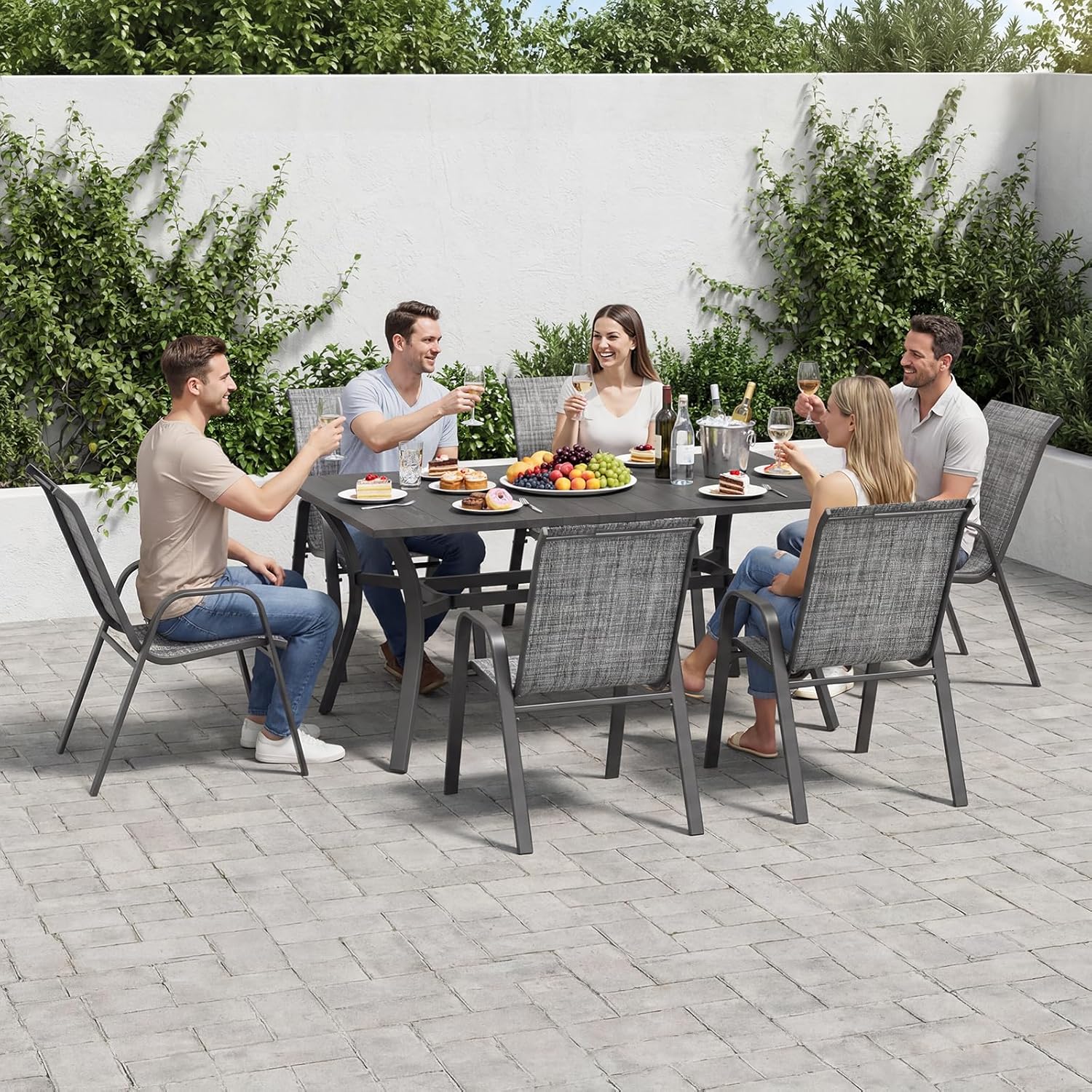 積み重ね可能な屋外ダイニングチェア6脚セット、全天候型テキス - Outdoor Furniture On Sale のレビューと価格