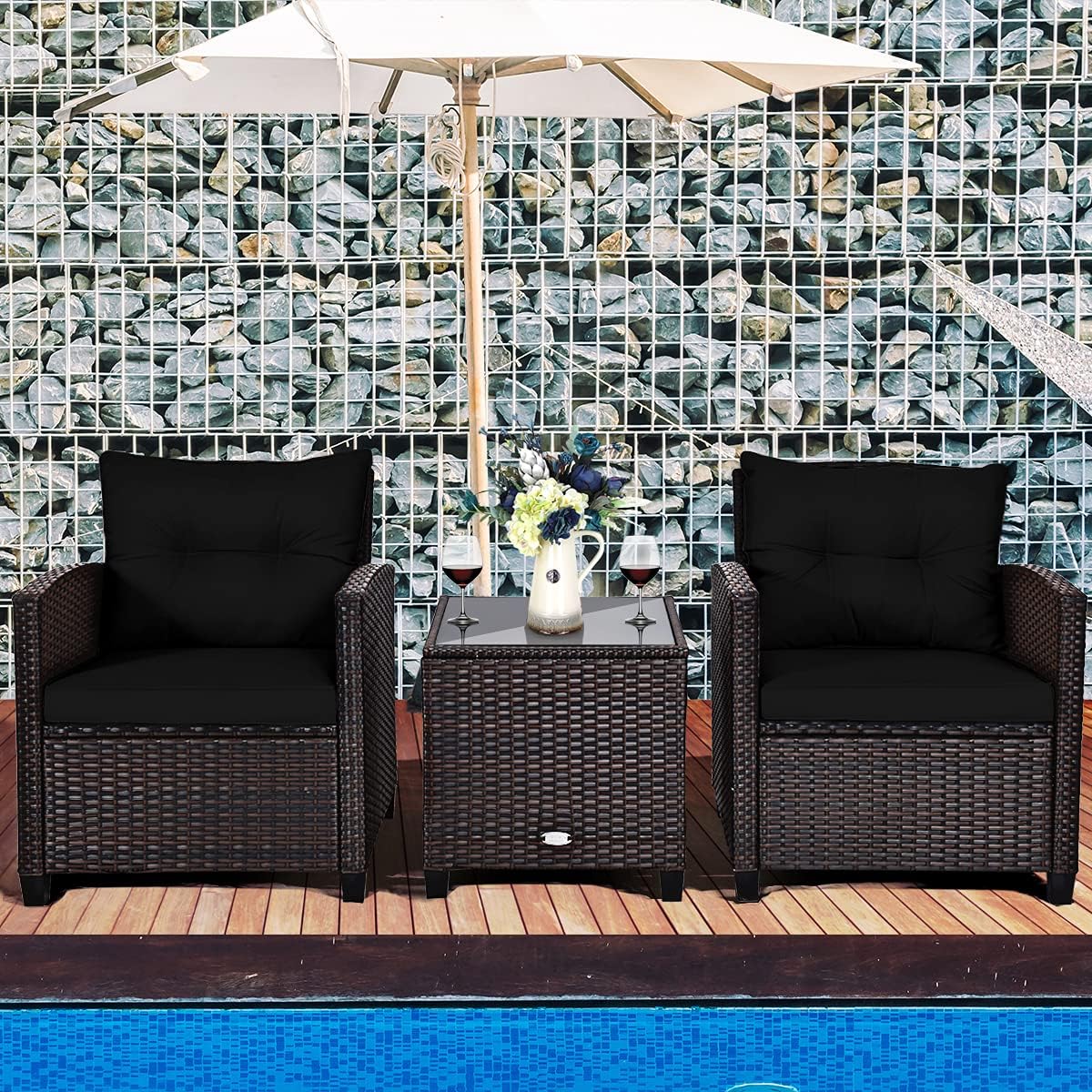 3ピースパティオ家具セット、PEラタンウィッカー3ピース屋外 - Outdoor Furniture Rattan のレビューと価格